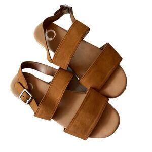 Journee Collection Georgia Open Toe Slingback Sandals Camel Brown 7.5 Women